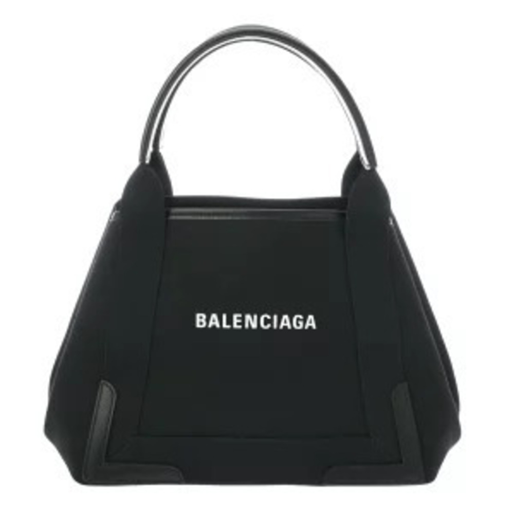 Balenciaga Navy Blue Cabas Black Q Canvas Leather Handbag